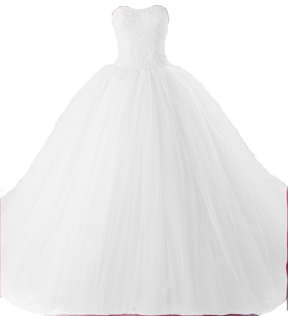 Kivary-Beaded-Crystals-Pearls-Long-Plus-Size-Prom-Formal-Quinceanera-Dresses-White-US-16W