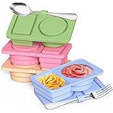 Niifawh 4-Pack Snack Containers, Double Compartment Travel Containers Silicone Reusable Snack Container with Lids Portable Leak-Proof Snack Box Container Foldable for Salad Sauce Condiments & Fruits