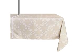 ColorBird Elegant Moroccan Outdoor Tablecloth Waterproof Spillproof Polyester Fabric Table Cover with Zipper Umbrella Hole for Patio Garden Tabletop Decor (60 x 84 Inch, Zippered, Khaki)