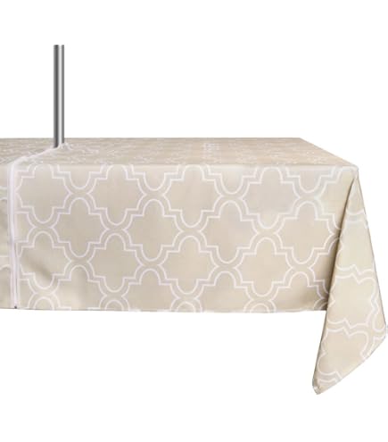 Nappe Jardin Terrasse Nappe Rectangulaire Odot Imperméable Avec Trou Parasol - Rayures Vintage Pour Terrasse Et Jardin - 259x152cm - Facile D'entretien Nappe Imperméable Trou Parasol