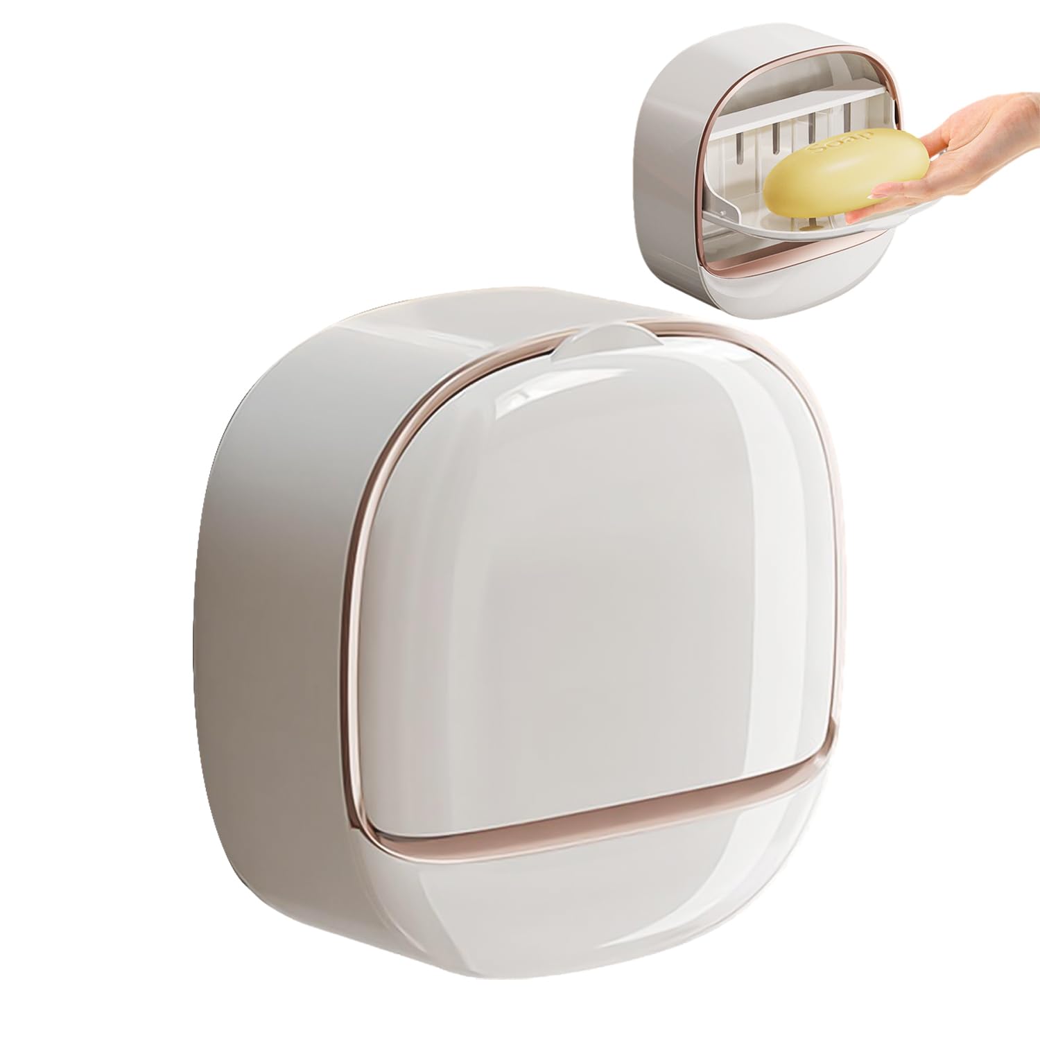 1 Piece Wall-Mounted Soap Dish, Waterproof and Dustproof, No Punching Design, With Drain Box, Suitable for Bathroom, Toilet, Wash Basin, Etc. (White)