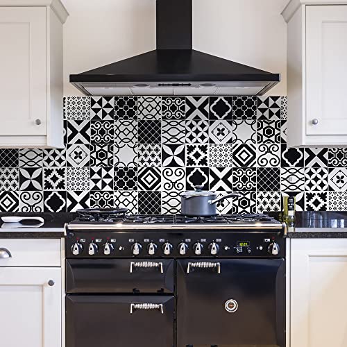 CREARREDA 67636 Black and White Tiles Adhesive Splash Guard 260 x 60 cm, Vinyl