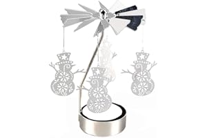 SURAKEY Rotating Tea Light Holder,1Pcs Spinning Candle Holder Christmas Metal Candlesticks Snowflake Reindeer Xmas Tree Design for Wedding Event Christmas Ornament (Snowman)