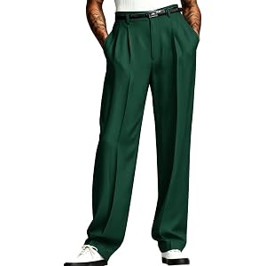 Men's Pleated Trousers Solid Classic Relaxed Fit Suit Pants for Work Wear