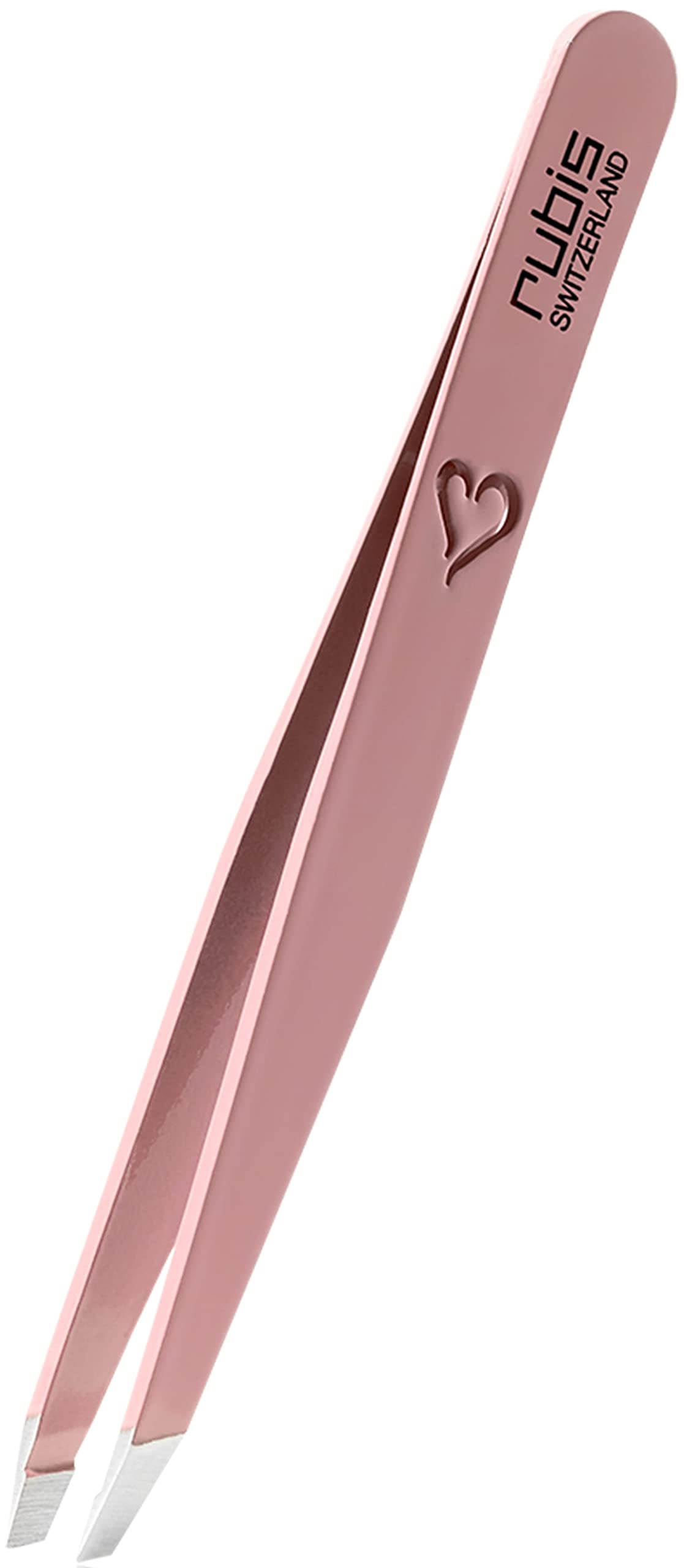 Rubis Heart Tweezers - Eyebrow Tweezers Pink Slanted with Heart Engraving
