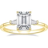 EAMTI 3CT 925 Sterling Silver Engagement Rings 3-Stone Emerald Cut Cubic Zirconia CZ Wedding Promise Rings for Her Wedding Bands for Women Size 3-11