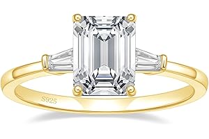 EAMTI 3CT 925 Sterling Silver Engagement Rings 3-Stone Emerald Cut Cubic Zirconia CZ Wedding Promise Rings for Her Wedding Bands for Women Size 3-11