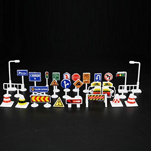 Livoty 28 Pcs Car Toy Accessories Traffic Road Signs Kids Children Play Learn Toy Game Education Toys (A)