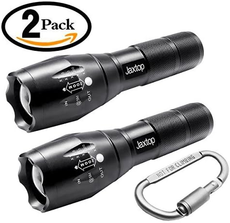 Jaxtop Tactical Flashlight, LED Flashlight 1000 Lumens Ultra Bright Torch with 5 Light Modes, Portable, Zoomable, Waterproof, Perfect for Emergency Camping Hiking, 2 pack (Batteries Not Included)