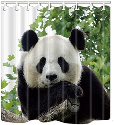NYMB Funny Animals House Decor, Lovely Panda with Green Leaves on Wooden Shower Curtain, Polyester Fabric Shower Curtain Set Fantastic Decorations Bath Curtain, 69X70in