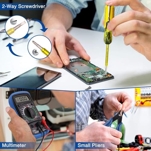 Soldering Iron Kit 80W Adjustable Temperature With Welding Tool, Digital Multimeter, Desoldering Pump,Electric pen,Soldering Iron Tips,Wire Stripper Cutter,Tweezers, Iron Stand, Electronic Wire