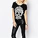 Wiipu Women's rock punk skull print cotton loose casual t-shirt tees tops(J812)
