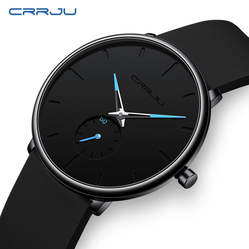 CRRJU Men’s Casual Stylish Waterproof Quartz Wristwatches, Ultra Thin Second Hand Watches for Men, Colorful Silicone Band