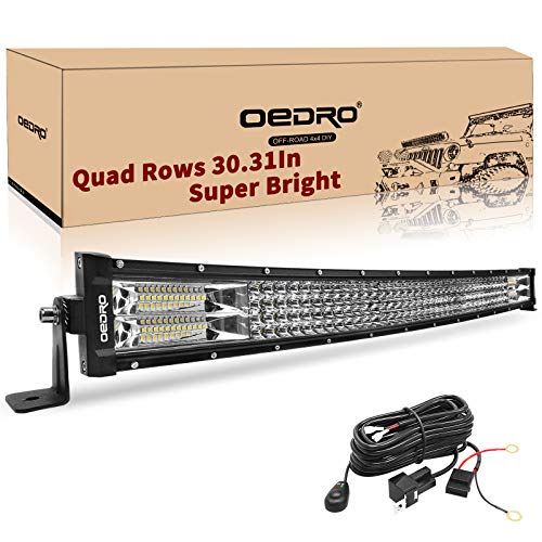 LED Light Bar Curved with Wiring Harness Quad-Row 32Inch 768W OEDRO Spot Flood Combo Led Lights Work Lights Fog Driving Light Off Road Light 12/24V Fit for Pickup Jeep SUV 4WD 4X4 ATV UTE TruckTractor
