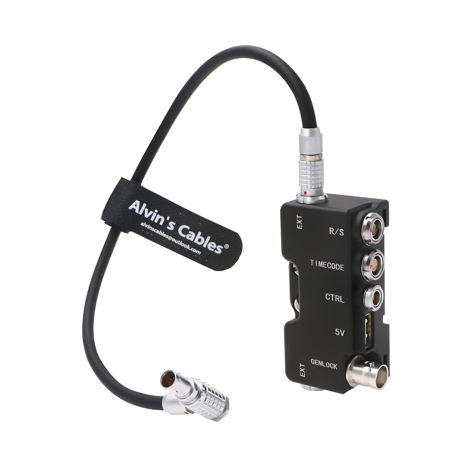 Breakout B-Box for RED-KOMODO Camera EXT-9-Pin to Run-Stop|Timecode|CTRL|5V USB| Genlock-BNC Splitter-Box Black Alvin’s Cables with Straight to Right Angle Cable
