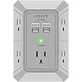 USB Wall Charger, Surge Protector, QINLIANF 5 Outlet Extender with 4 USB Charging Ports (4.8A Total) 3-Sided 1680J Power Strip Multi Plug Outlets Wall Adapter Spaced for Home Travel Office(2U2C),Grey