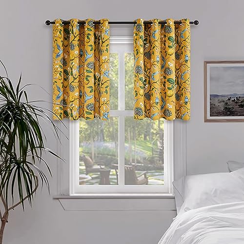 Topfinel Mustard Yellow Kitchen Tier Curtains 36 Inches Long Dark Yellow Botanical Floral Hummingbird Grommet Room Darkening Half Window Drapes, for Rv Cafe Basement Bathroom Dinning Room, 2 Panels at Amazon