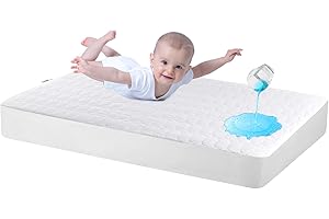 Bamuho Cotton Crib Mattress Protector, Waterproof Toddler Baby Mattress Pad Cover for Standard Crib Mattress, Duck Egg Pattern Quilted - 52" × 28"