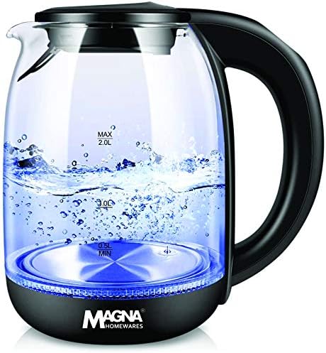 Magna Homewares Glass Electric Kettle for Tea and Hot Water, 2 Liter Large Capacity with LED Light, Auto Shut-Off and Boil-Dry Protection, Stainless Steel Inner Lid and Bottom