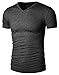 Mrignt Men's Cotton Loose-fit Stretch Short Sleeve T-shirt(Black(V-Neck),L)