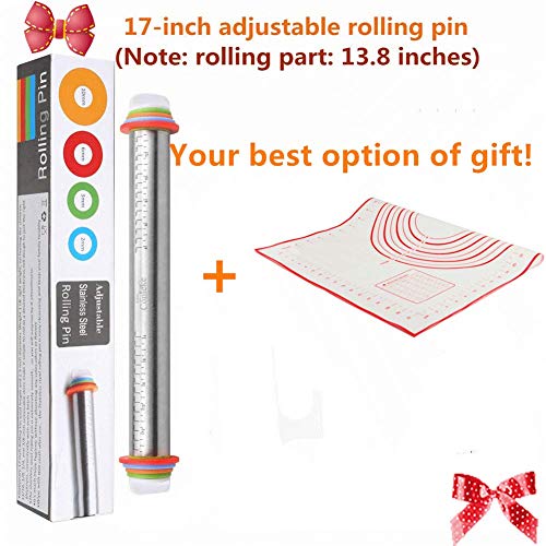 Conleke Rolling Pin with Adjustable Discs Stainless Steel Rolling Pins and Baking Mat for Making Dough Pizza Pie Cookies Bread Noodles (17" Rolling Pin with Mat) - Thumbnail 4