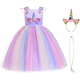 URAQT Unicorn Costume, Princess Unicorn Dress Fancy Dress with Necklace, Headband for Kids & Toddlers Birthday