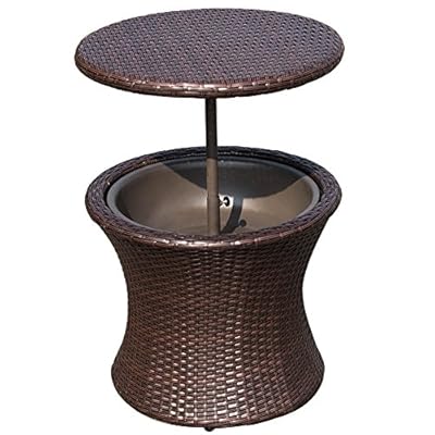 Sundale Outdoor 7.5 Gallon Deluxe Patio Pool Cooler Table All Weather Patio Cool Bar,Brown Wicker