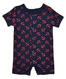 Leveret Short Sleeve Snap Up Romper 100% Cotton (3-6 Months, Anchors)