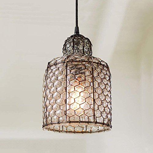 PLLP Household Chandelier, Crystal Palace Ceiling Lamp, Wrought Iron Wall Lamp Vintage Industrial Chandelier Bedroom Kitchen Living Room Dining Room Aisle Bedside Lamp Study Honeycomb Glass Chandeli