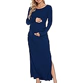 Smallshow Women's Split Maternity Dress Long Sleeve Ruched Pregnancy Clothes