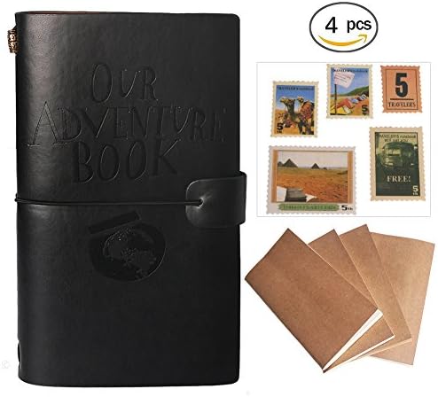 Our Adventure Book Journal Refillable Notebook 4pcs Leather Notepad With Stamp Stickers Card Slots and Zipper Pocket for Teachers Students Men Women