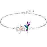 Fenthring Cross Hummingbird Ankle Bracelets for Women Summer Cross Anklets Sterling Silver 925 Beach Anklet Ocean Theme Jewelry Hummingbird Gifts