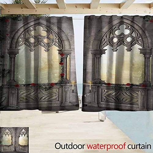 Zmacdk Gothic Pergola Curtain Vintage Style Ottoman Palace Balcony for Sultans with Red Rose Flowers Ivy Terrace Image Perfect for Your Patio, Porch, Gazebo, or Pergola W55 xL72 Beige