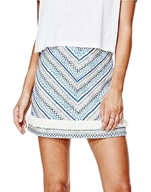 Embroidered Fringe Mini Skirt