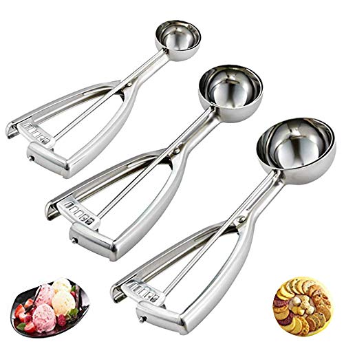 Cookie Scoop Set - Large/5.4 Tablespoon,Medium/2.8Tablespoon,Small/1.5 Tablespoon - JSDOIN Ice Cream Scoop Set, 18/8 Stainless Steel Dough Scoop Cupcake Scoop Melon Baller