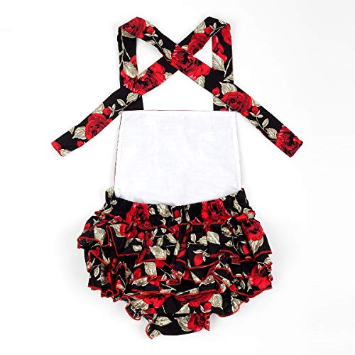 Slowera Baby Girls 2pcs Sets Cotton Ruffles Romper Outfits Clothes (M: 12 Months, Red Rose)