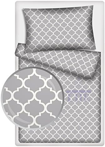 LHE 2 Piece Baby Bedding TODDLER BED Duvet Set Super Soft 100% COTTON Oeko-Tex tested GREY PINK YELLOW GREEN (63- MOROCCO GREY)