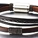 COOLSTEELANDBEYOND Hand-made Black and Brown Leather Bangle Bracelet for Men for Women with Steel Magnetic Clasp
