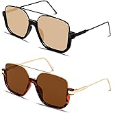 GUVIVI Retro Oversized Aviator Sunglasses for Women Men Square Double Bridge Pilot Sun Glasses 70s Trendy Shades