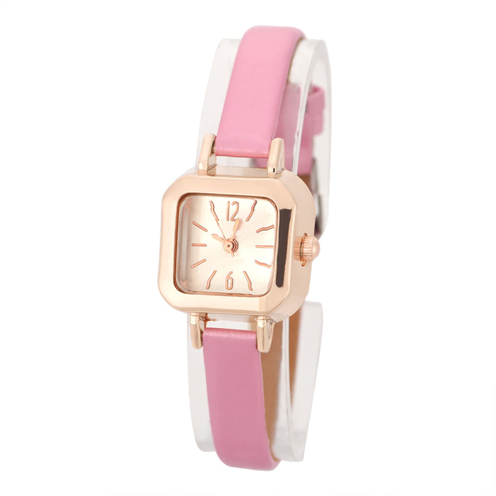 Watches for Women, Fashionable Female Quartz Wrist Watch Analog PU Strap Wristwatch(Pink)