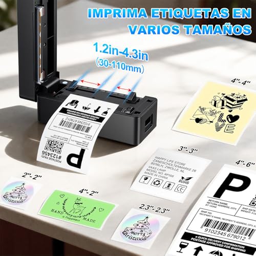 OFICHIDO Impresora Térmica de Etiquetas Bluetooth, 4x6 Impresión de Etiquetas de Envío Nalambrica, Control Inteligente de Temperatura, con Memoria USB, Compatible con Casi Todas Las Plataformas