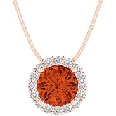 Clara Pucci 1.16 cttw Red Simulated Diamond Rose Gold-Plated Silver Necklace and Pendant for Women (18" Box Chain,Round Cut,6.5mm)