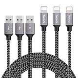 Lightning Cable, TAKAGI 3PACK 6FT iPhone Cable Nylon Braided Lightning Connector to Data Syncing Cord Compatible with and Fast Charging Cable for iPhone 7/7plus/6plus/6s/6s+/5/5s/SE, iPad (Gray)