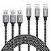 Lightning Cable, TAKAGI 3PACK 6FT iPhone Cable Nylon Braided Lightning Connector to Data Syncing Cord Compatible with and Fast Charging Cable for iPhone 7/7plus/6plus/6s/6s+/5/5s/SE, iPad (Gray)