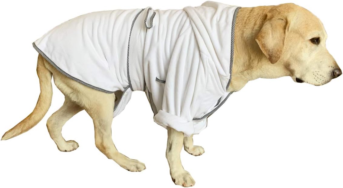 Dog Bathrobe, Microfiber Fast Drying Absorbent Hooded Bath Towel for Medium Large Dogs White XL, XL:40-50LB
