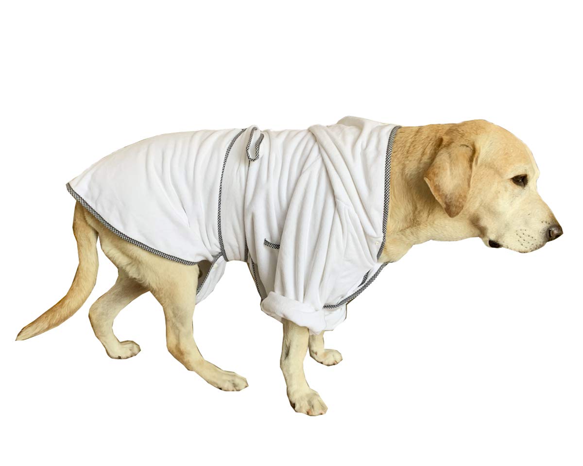 Dog Bathrobe, Microfiber Fast Drying Absorbent Hooded Bath Towel for Medium Large Dogs, White XL