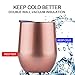 DOKIO 12 oz Wine Glass Bridesmaid Cup Rose Gold Copper Stainless Steel Double Wall Vacuum Insulated With Crystal Clear Lid Great For Ice And Hot Drink Mug Coffee Champagne Cocktails