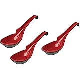 JapanBargain Asian/Chinese Melamine Ladle Style Soup Spoons, Red/Black