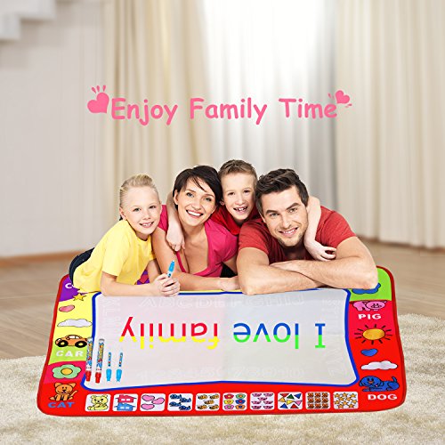 Slook Magic Water Drawing Mat Large Doodle Mat 32x24in Water Drawing Aquadoodle Mat Painting Board Writing Mats With 2 Pens 6 Big Molds Educational Toy Gift for Boys Girls Age 2 3 4 5 Year Toddler