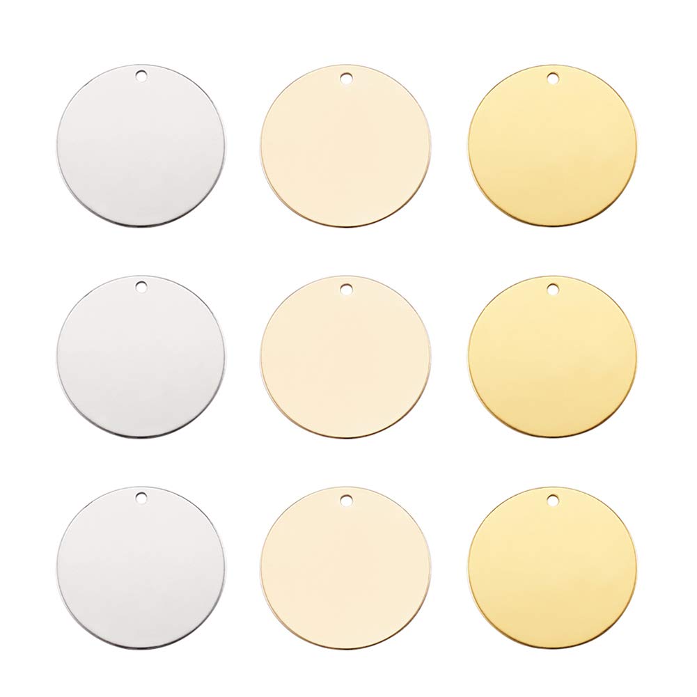 PandaHall 24pcs Brass Flat Round Blank Stamping Tags 20x0.5mm Platinum & Light Gold & Golden Metal Blank Tags Charms Pendants for Jewelry Making